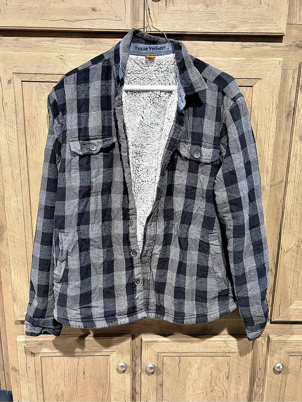 Tailor Vintage Sherpa-Lined Flannel Shirt Jacket Men's Gray & Black Large